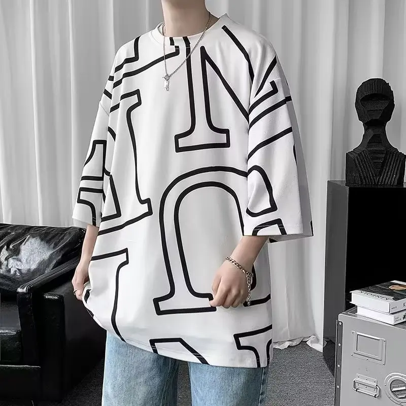 

Men's ort Sve T-irt Ice Silk Thin American Retro Hip Hop Loose Teen Summer Faion Polyester Fiber round Ne Ciscape