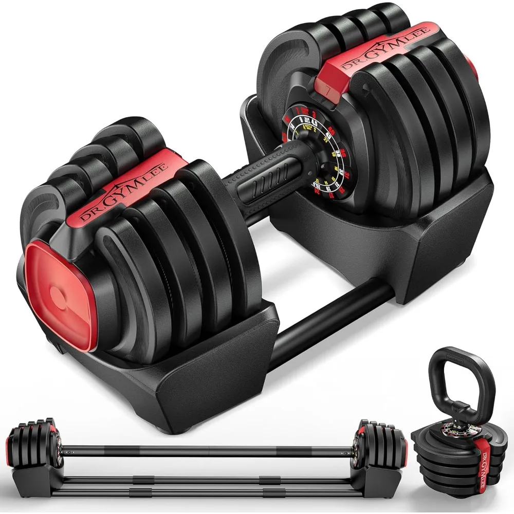 3-in-1 Unique Design 1S Adjustable Dumbbells Barbell Kettlebell 12 Weights for Home Gym Compact Size with 8 Safety Lock