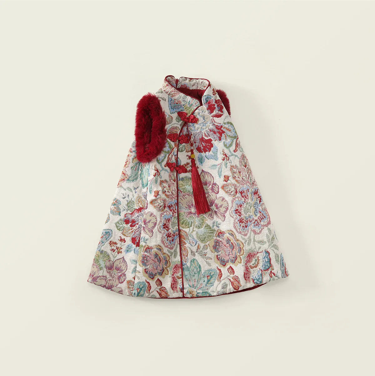 2026 Winter New  Children's Cotton Padded Warm Embroidered Cheongsam Dress Baby Girls Red New Year's Clothing