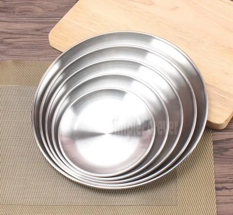 50pcs/lot 14 17 20 23 26cm Kroean Style Stainless Steel Dinnerware Dinner Dish Flat Plate Tableware Canteen Severing Tray