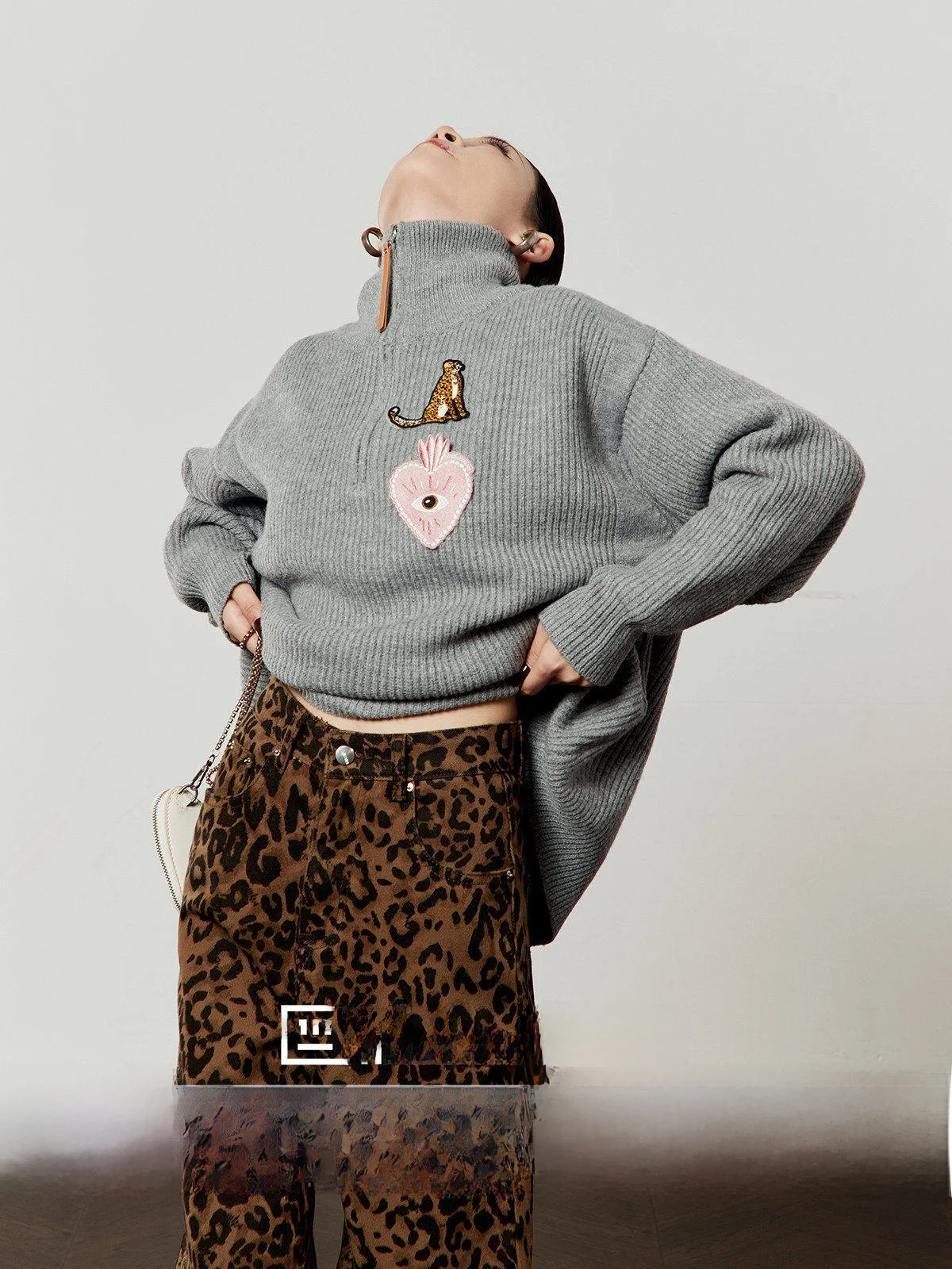 

Zhou Li Wu Flower ey Knitted Sweater Women's Spring 2026 New f Zip Stand Collar Loose Knitwear Vintage Sle Long Sve