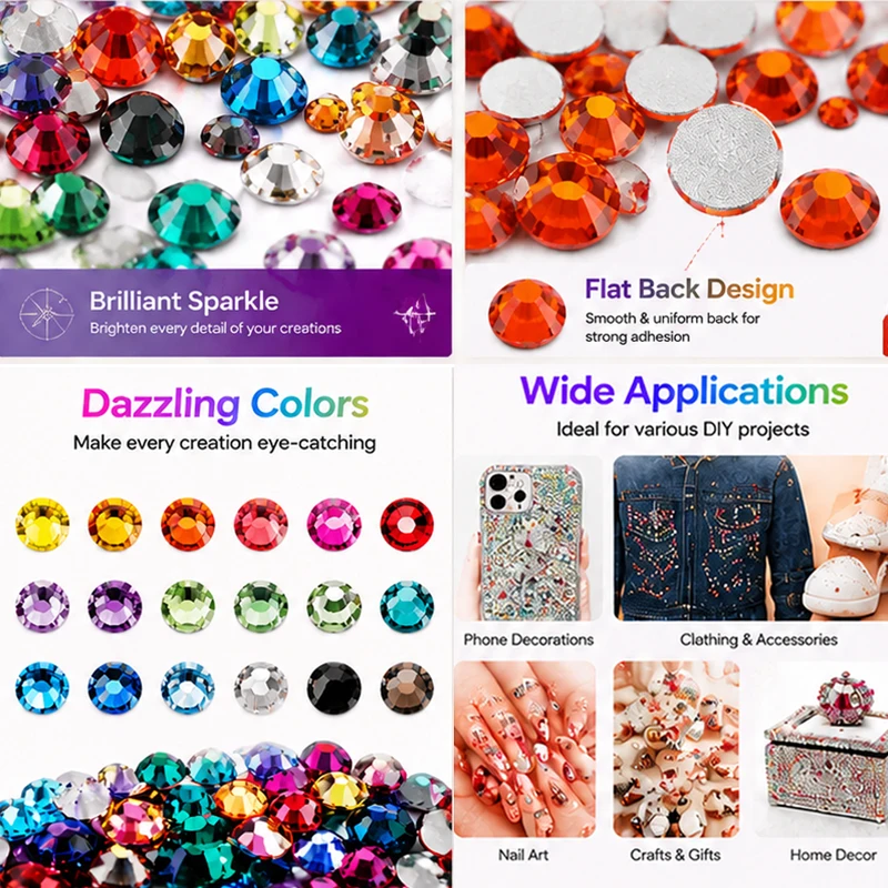 QIAO SS6-SS34 Strass-Kristalle in Großpackung, nicht heißklebend, funkelnde Diamantsteine für DIY-Näharbeiten, Hochzeitskleider, Schuhe, Taschen, Großhandel – Detail 6