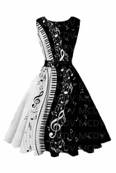 Vintage Ruched Note Print Dress Midi Dress 3D Printed Sexy Dress Female Dresses