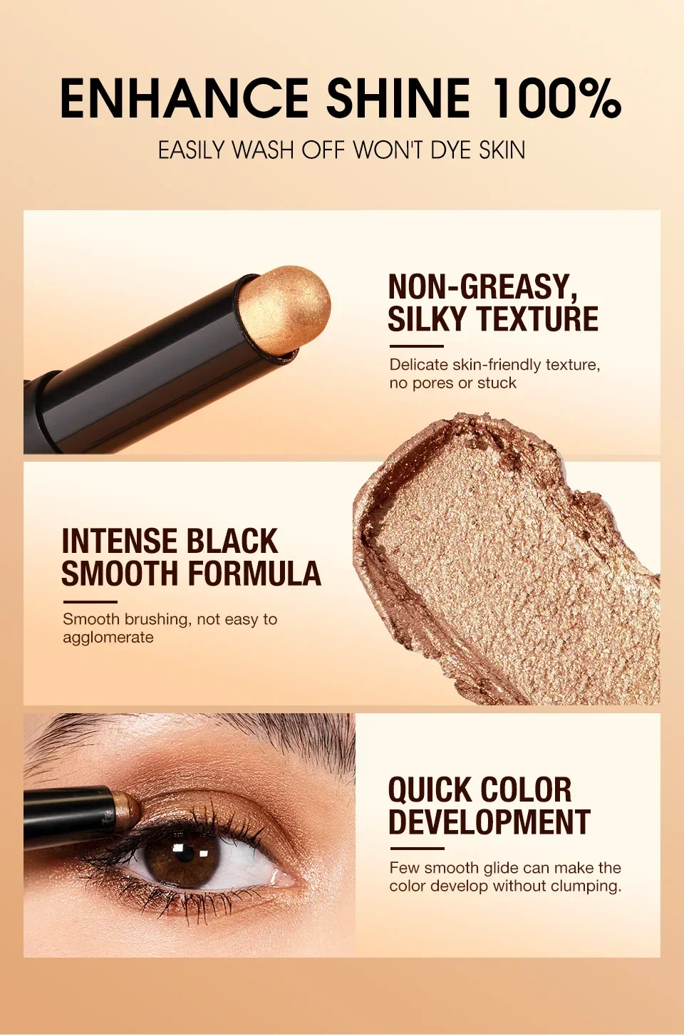 قلم ظلال عيون بني لامع مقاوم للماء ، لامع يدوم طويلاً ، دودة حرير مطفية ، قلم رصاص قلم تحديد ، أدوات مكياج للعيون