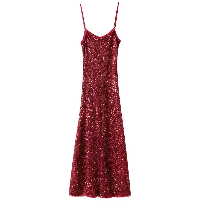 

Dave&Di French Fashion Girl Sequin Suspender Dress Sexy Party Dress Long Women Dress For 2024 Spring