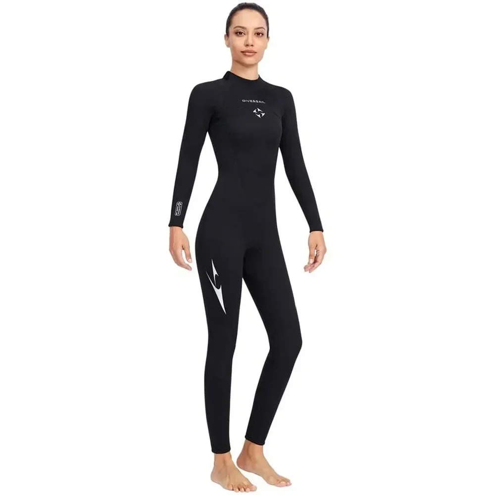 3mm Neoprene Black Splicing Wetsuit Men\'s Women\'s Long Back Zipper Surf One-piece Swimming Couple Suit Underwater Warm Suit