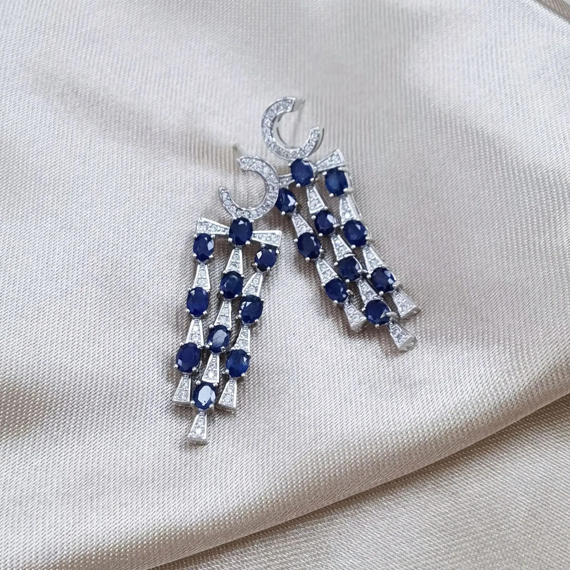 

Natural Sapphire Earrings White Gold Plated, S925 Silver Inlaid Blue Gemstone Jewelry