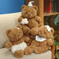 Dreamy Good Night Bear Plush Toys Cozy Handmade Animal Doll Gentle Sleeping Companion Bear Doll Lovely Children Birthday Gift