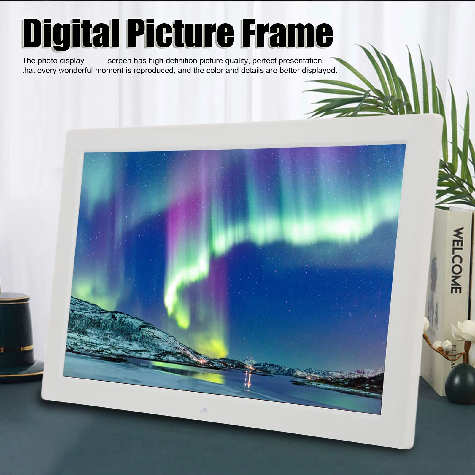 17in Digital Picture Frame HD Smart Digital Picture Frame with Remote Control 100‑240V for Home White