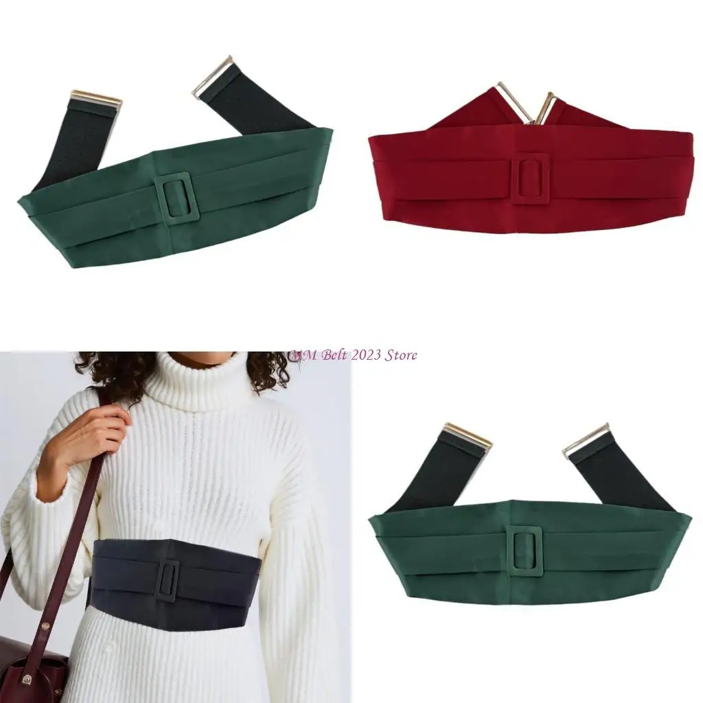 49ME Elegant Waistbelt Wide Corset Belt For Women Black Green Fabric Waistband
