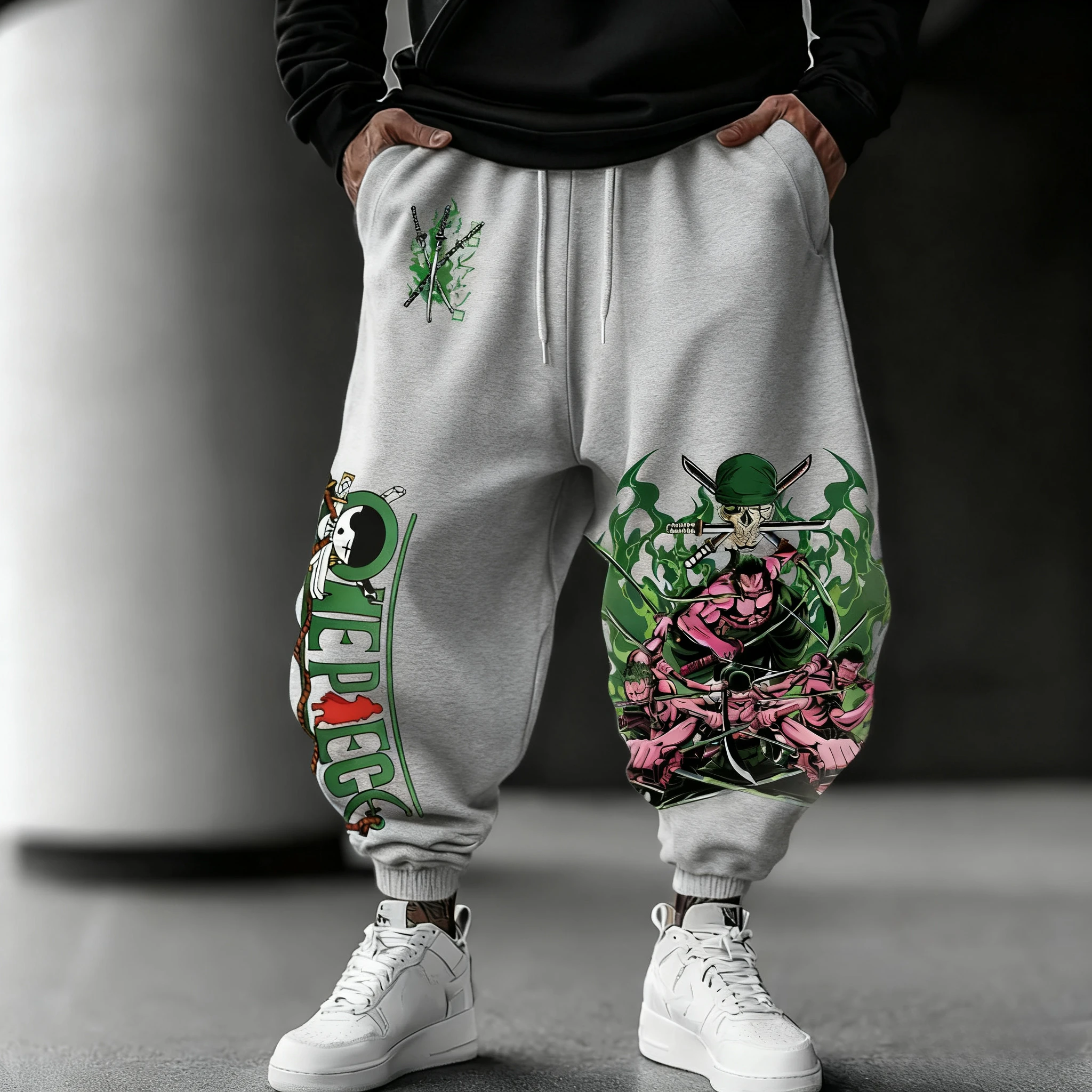 ONE PIECE Anime Roronoa Zoro Printed Sweetpants 2025 Autumn/Winter Men's New Hip Hop Trend Y2K Casual Loose Sports Tapped Pants