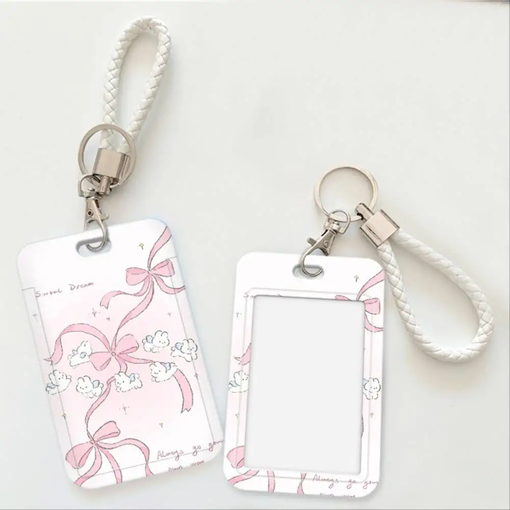 Bunny Ribbon ID Card Holder Plastic Card Case Cute Bunny Ribbon Compatible For Doctor Nurse Student Bank Credit ID Card