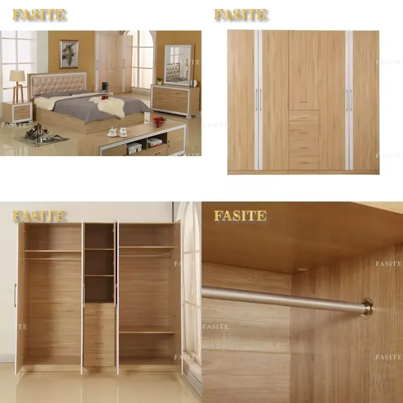 For King Size Bedroom Antique Wooden Furniture Set Modern Hotel Home Family Full Sleep Bed Frame Nightstand Dresser Durable