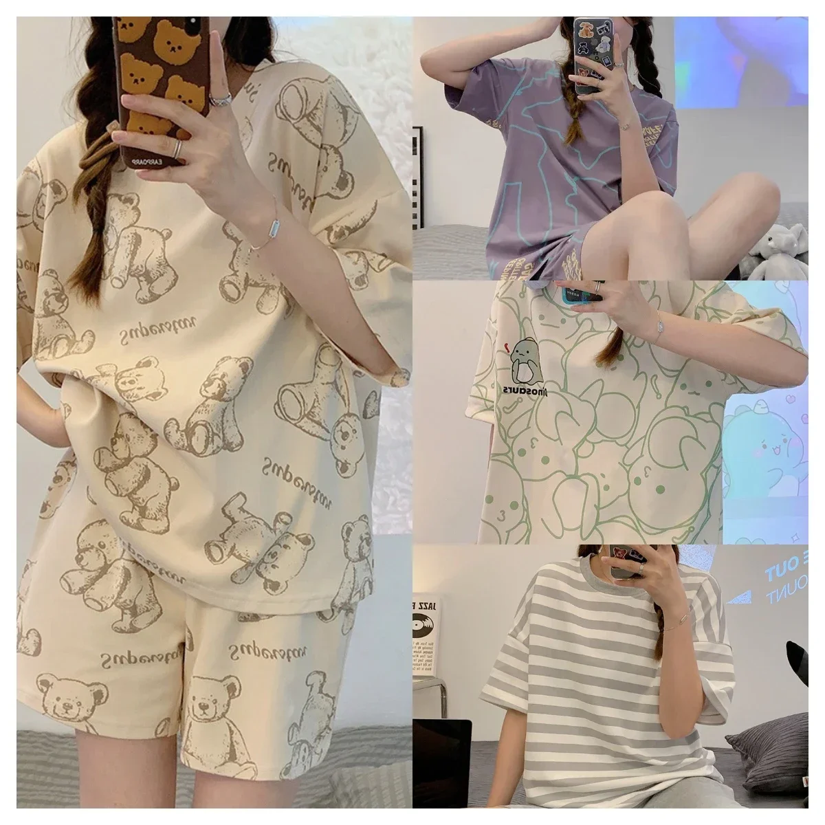 

New Women's Pajamas Two-Piece Summer Thin Section Of Short-Sleeved Shorts Cute And Comfortable Milky Outwear Homewear Suit