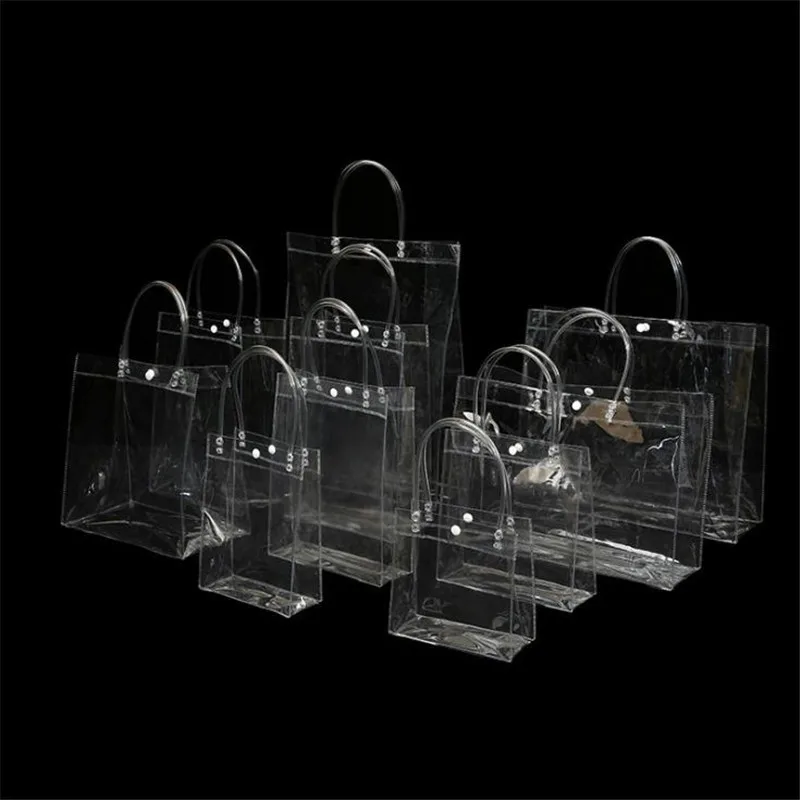 25pcs/lot PVC Waterproof Swimming Bags Transparent Bag Sports Travel Storage Bags Phone Pocket Shoes Gift Bags With Handle