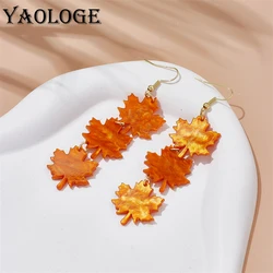 YAOLOGE Creative Plant Red Maple Leaf Leaves Long Pendant Earrings For Women New Trendy Ear Hook Acrylic Jewelry Party Gifts