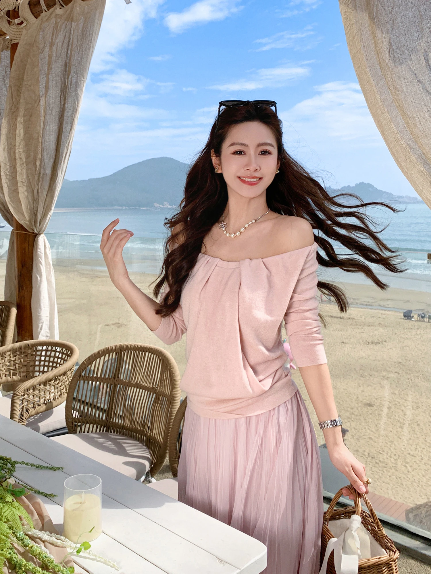 

Женский вязаный топ Gogogia с эффектом складок и узлов, приталенный, с длинным рукавом, из полиэстера, весна 2026, новый дизайн