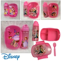 Disney Elsa Lunch Box Water Bottle Set Cartoon Outdoor Sports Plastic Cup Student Picnic Food Fruit Salad Containers Bento Boxes