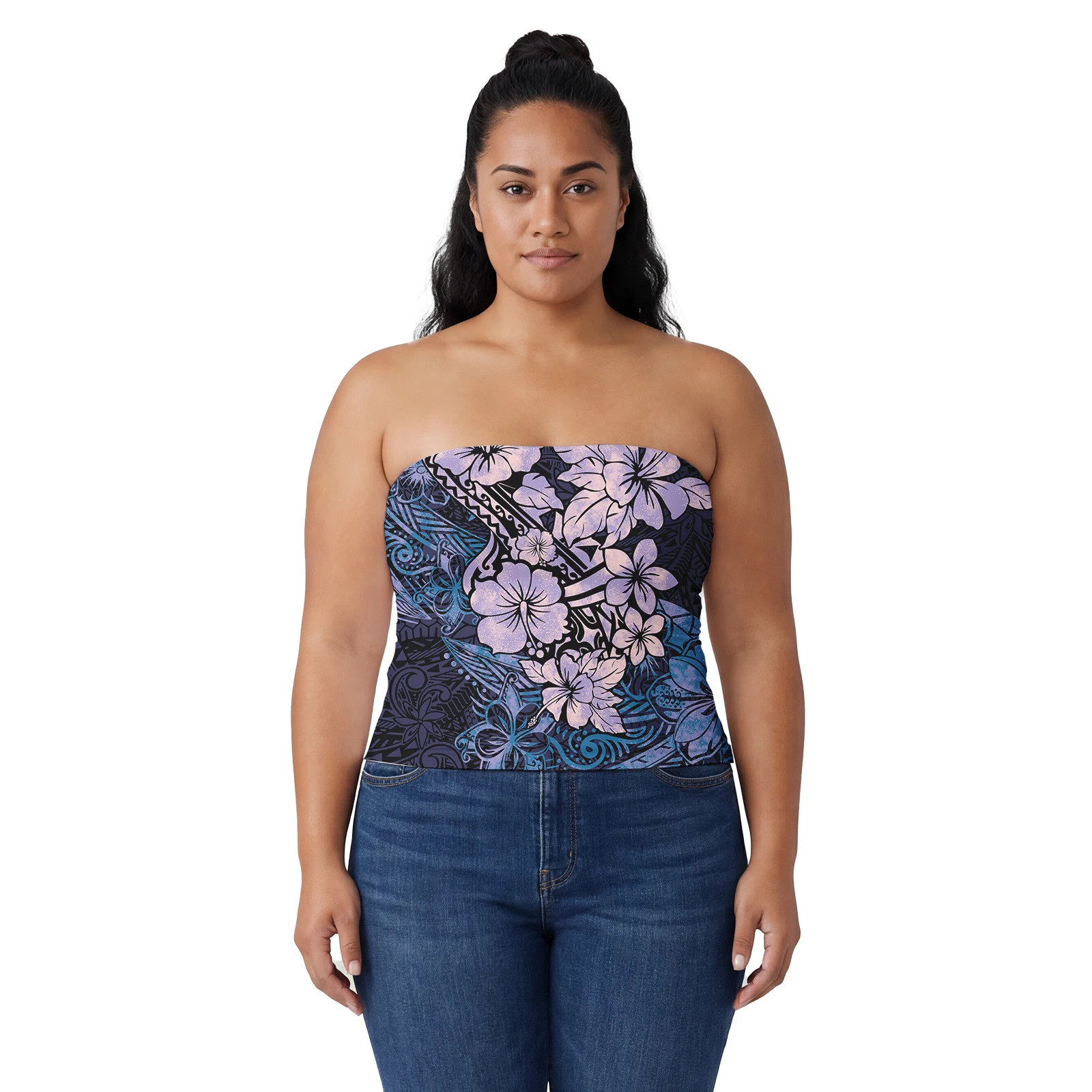 Popular Pattern Custom Lady Tops Samoan Party Clothing Polynesian Plus Size Ladies Outfits Hawaiian Strapless Tops for Women's