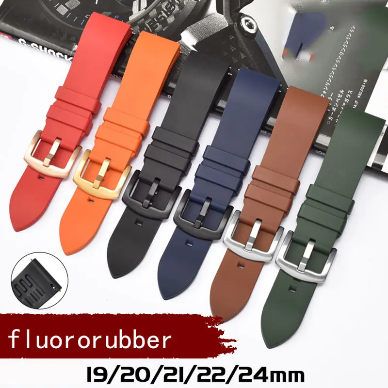 

high Quality fluororubber waterproof watchband 19 20 21 22mm 24mm black Orange rubber strap for Tissot mido seiko OMEGA