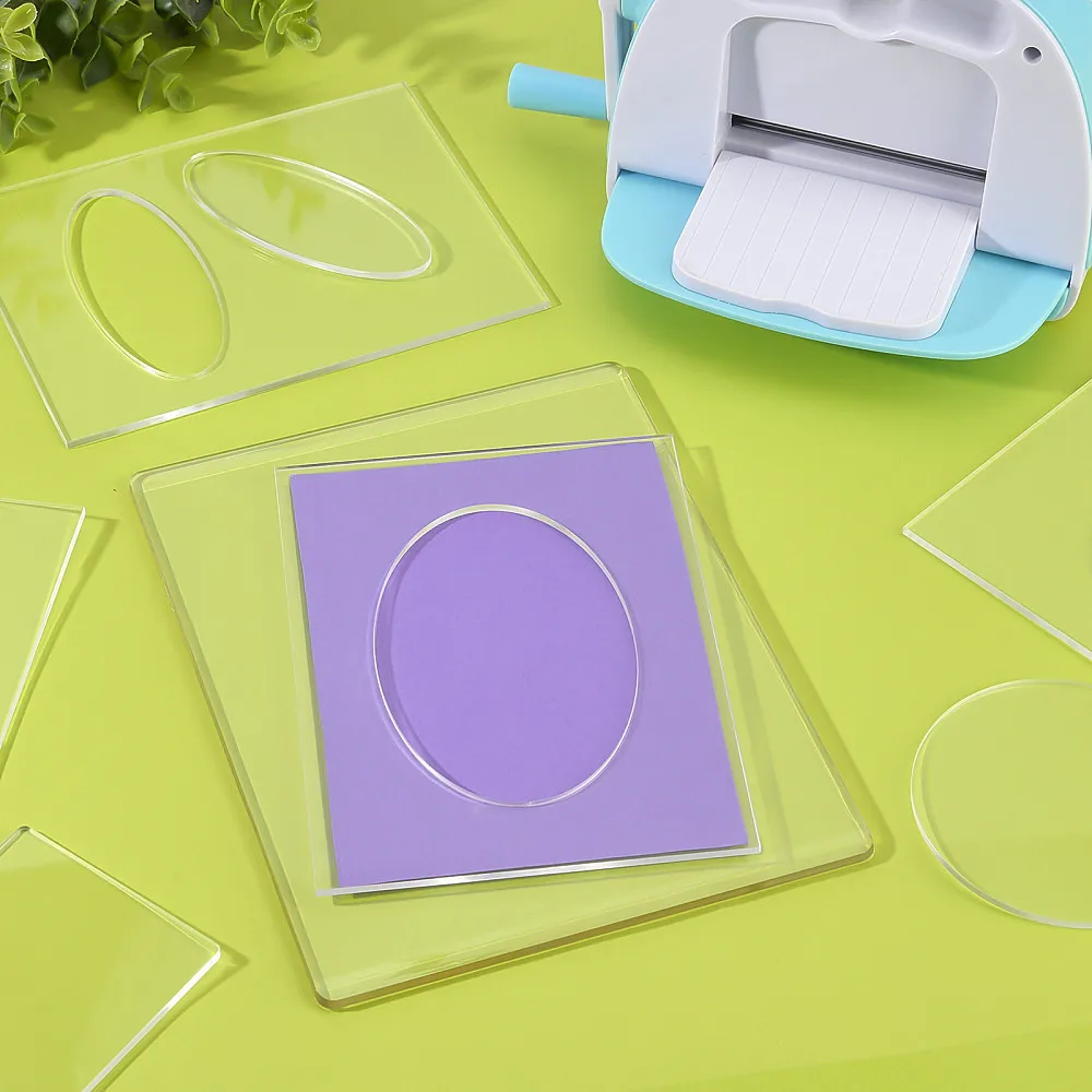 4pcs Acrylic Embossing Folders Clear Rectangle Oval Circle Frame Embossing Diffuser for Card Making Scrapbooking Paper Crafts