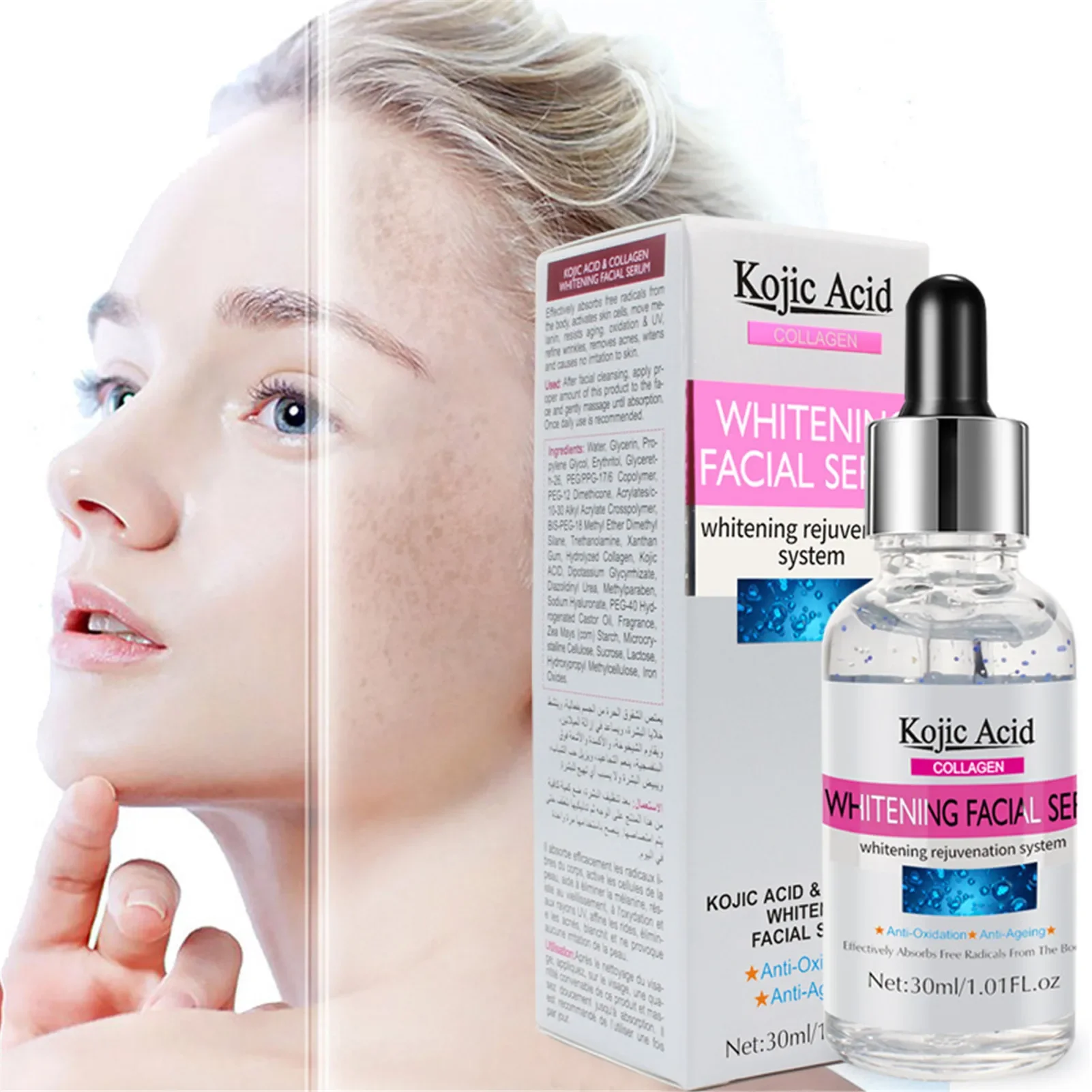 Kojic Zuur Serum Voor Gezicht Remover Hyaluronzuur Whitening Fade Melanine Anti Rimpel Gezichtsserum Huidverzorgingsproduct