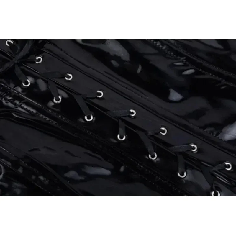 CyHalloween 2025 نوعية جيدة أسود أحمر القوطية Wetlook الفينيل PVC فستان مثير المرأة الجسم سليم مشد للفستان ملهى ليلي