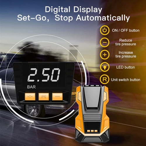 Imagen 2 del producto Inflador de neumáticos de coche, compresor de aire portátil, bomba de aire Digital de 150PSI AC220/110V DC12V con luz LED para coche, motocicleta y bicicleta