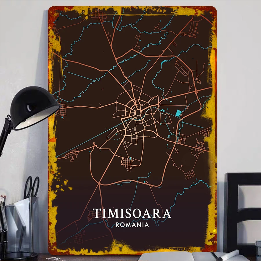 Custom Timisoara Romania City Map Metal Wall Art Modern Home Decorative Hanging for Living Room Study Room Decoration