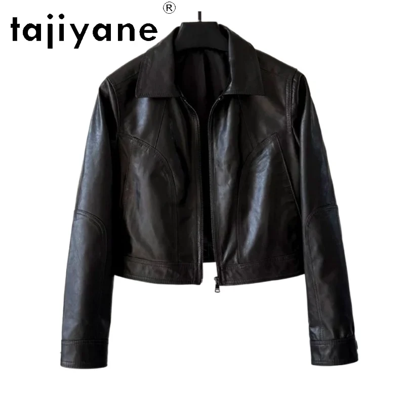 

TAJIYANE Genuine Leather Jacket Women Square Neck Coats Short Motorcycle Jackets for Woman Slim-fit Black Jacket Chic Chaqueta