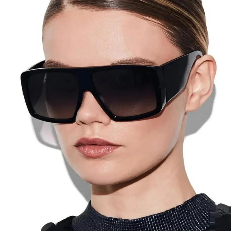 SO & EI موضة النظارات الشمسية المربعة النساء واضح التدرج ظلال UV400 الرجعية الرجال واسعة الساقين تتجه فاسق نظارات شمسية