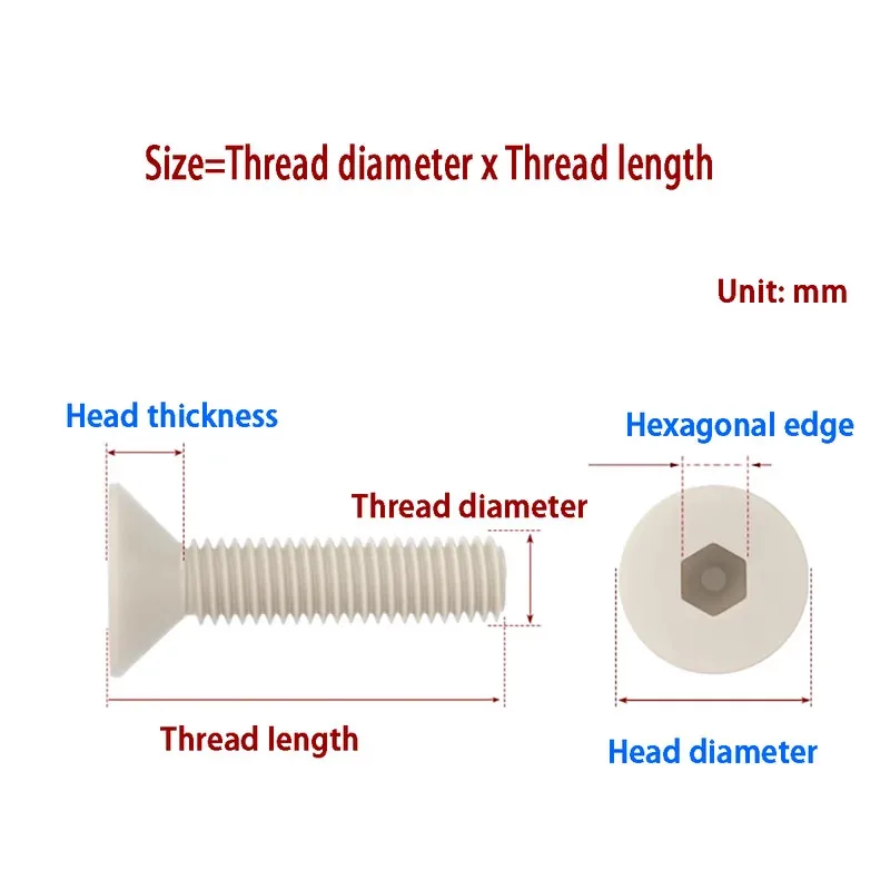 

PEEK Plastic Flat Head Screws Heat Resistant Acid Alkali M3 to M12