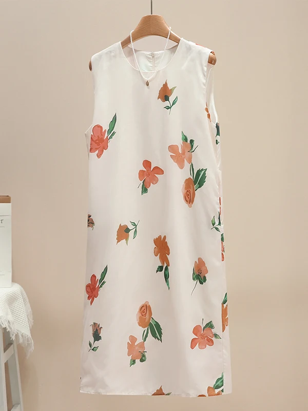 

Korean Japanese Brand Printed Vest Dress Women's plus Size Luxury with Absolutely Beautiful Sleeveless Long Dress