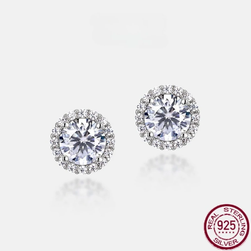 

New S925 pure silver moissanite white gold group set with sparkling diamonds hip-hop earrings for wedding jewelry