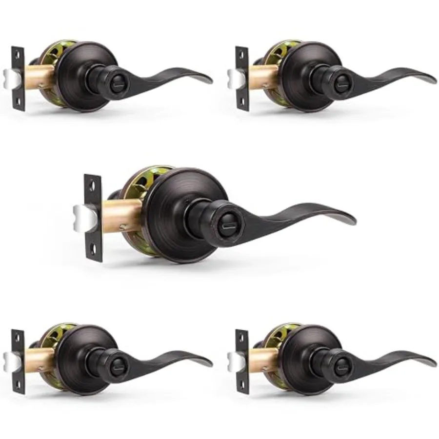 Wave Privacy Door Levers Bed Bath Door Handles Keyless Interior Door Leversets, Left/Right Handed