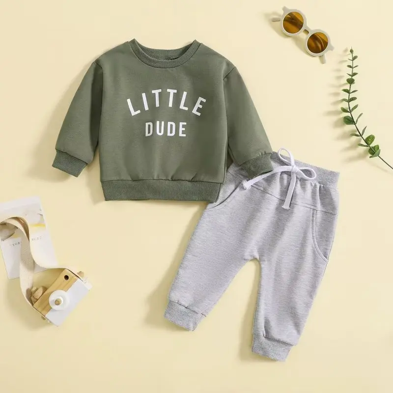 2024 Baby Boys Clothes Sets Letter Girls Long Sleeve Casual Pullover Sweatshirt+Pants 2pcs Kids Clothes Sports Suits