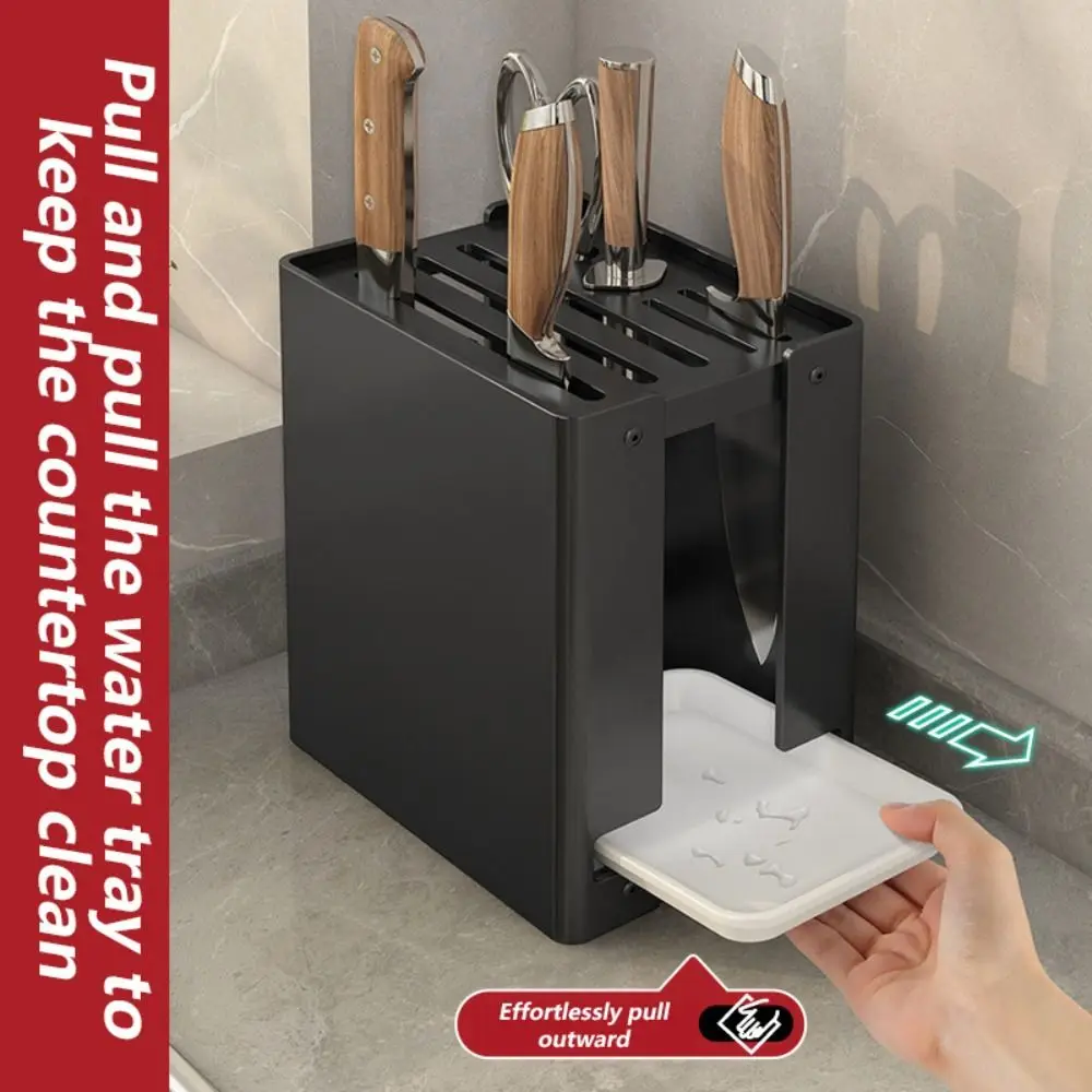 

Metal Knife Holder Multifunctional Household Kitchenware Draining Organizer Draining Feature Countertop Storage Rack Kitchen Use