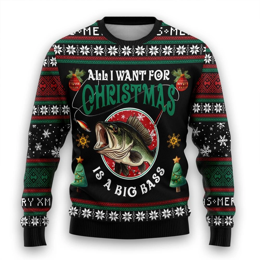 Men's fishing sportswear; Christmas fish; Men's ugly sweater; Christmas holiday funny
