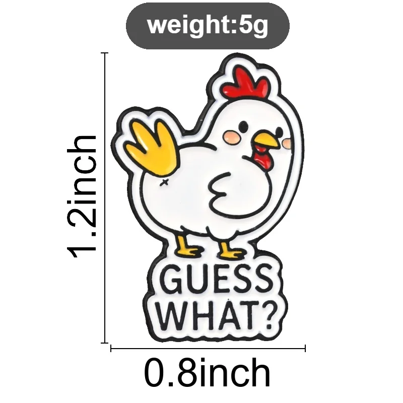 Guess What Chicken Butt Pun Enamel Pin, Cute Round White Chick Brooch With Sassy Attitude For Humor Lovers And Bag Charm