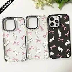 Ins Pink Silk Ribbon Rabbit Clear Case For Iphone 11 14 15 Pro Max Silicone Soft 12 13 Mini 7 8 Plus XR XS Max Shockproof Cover