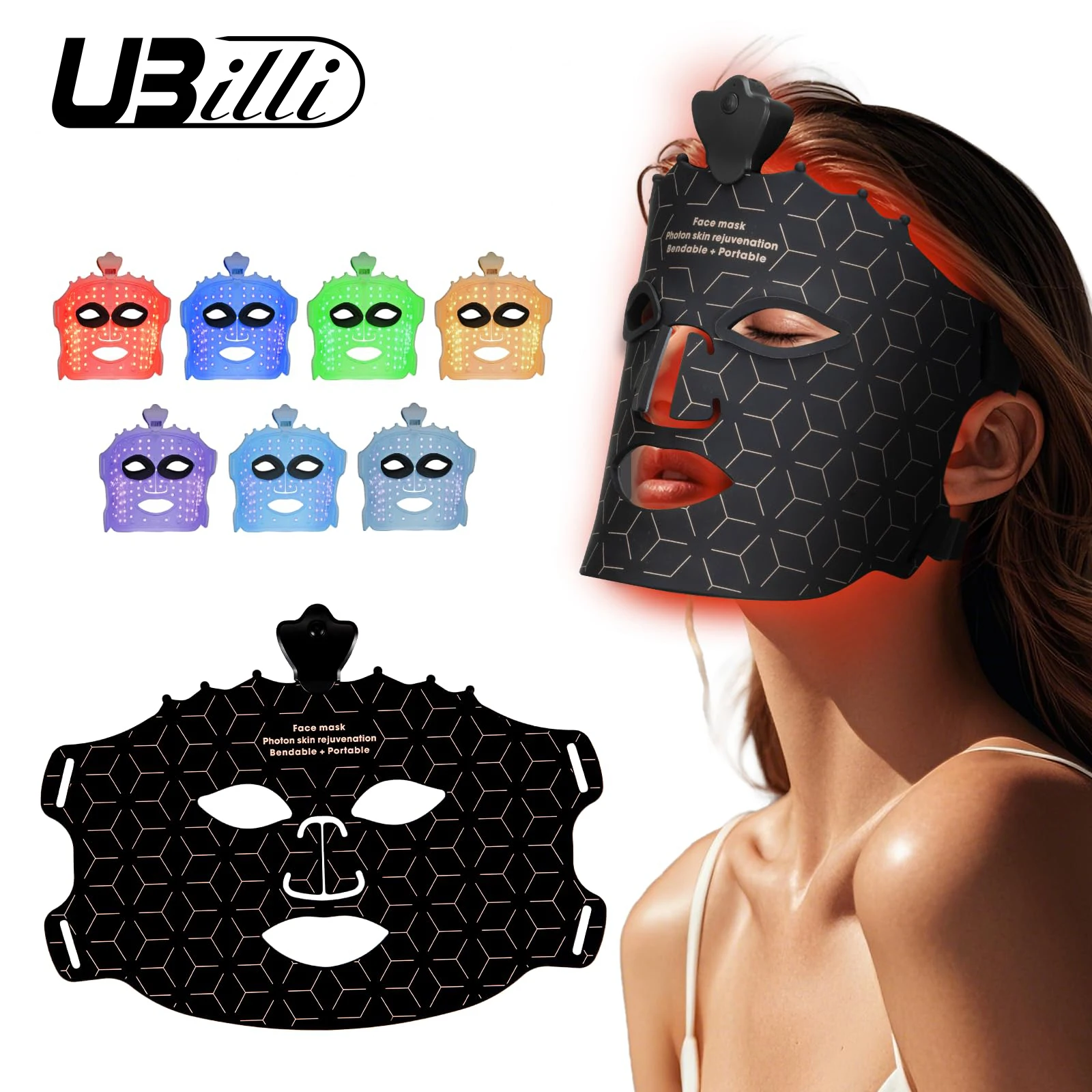 Blue Red Light Mask for Face - 7 Colors Red Light Face Mask, Face Mask Skincare at Home, Skin Treatment Mask Suitable for Women