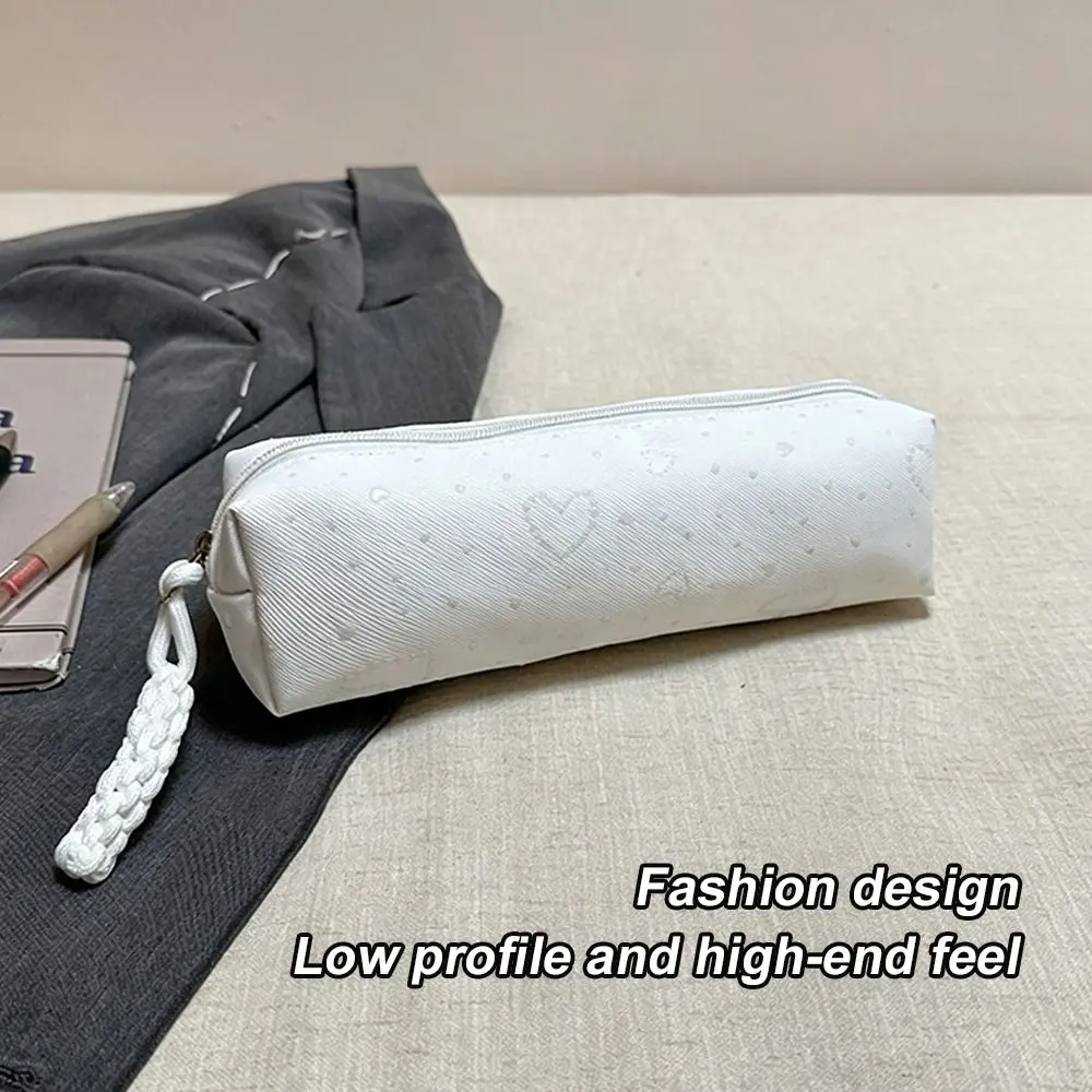 Multi-functional Canvas Pencil Case Heart Print Large Capacity Pencil Pouch Stationery Organizer Gift