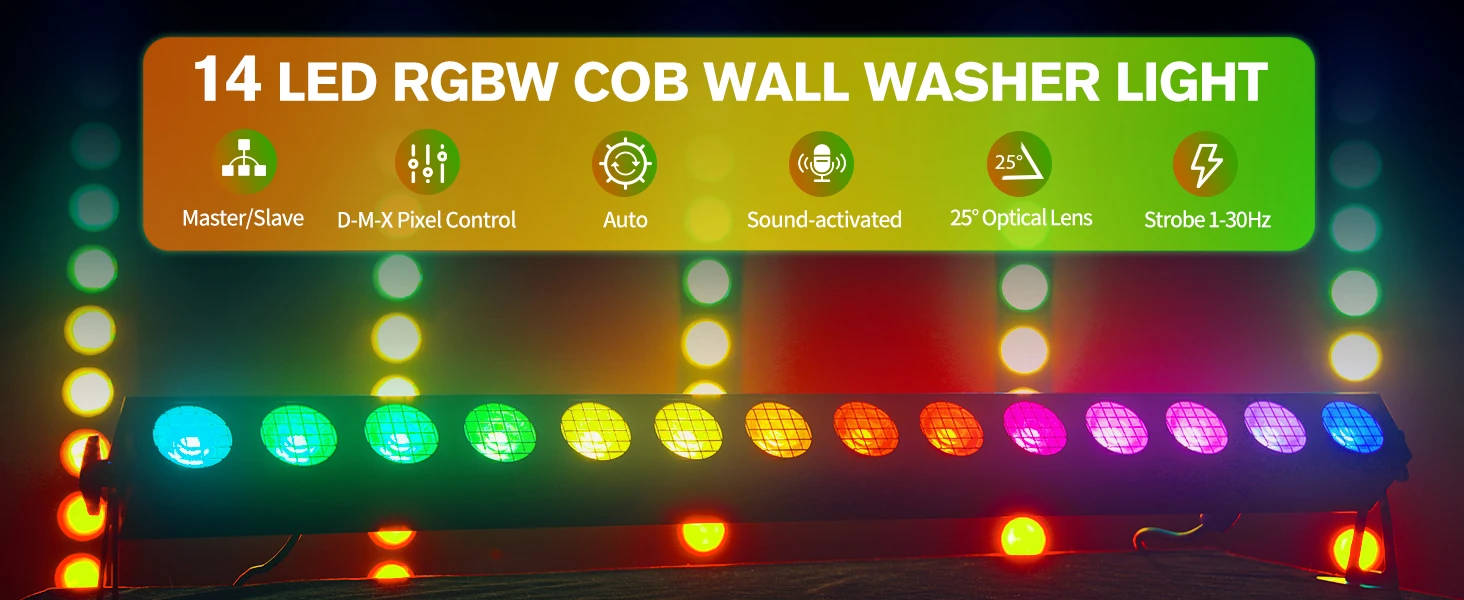 Yiflamefly 150W Wandfluter 14x20W RGBW COB LED Bühnenlicht DMX Pixel-Steuerung Hintergrundbeleuchtung für Hochzeit Party Bar KTV Club – Detail 1