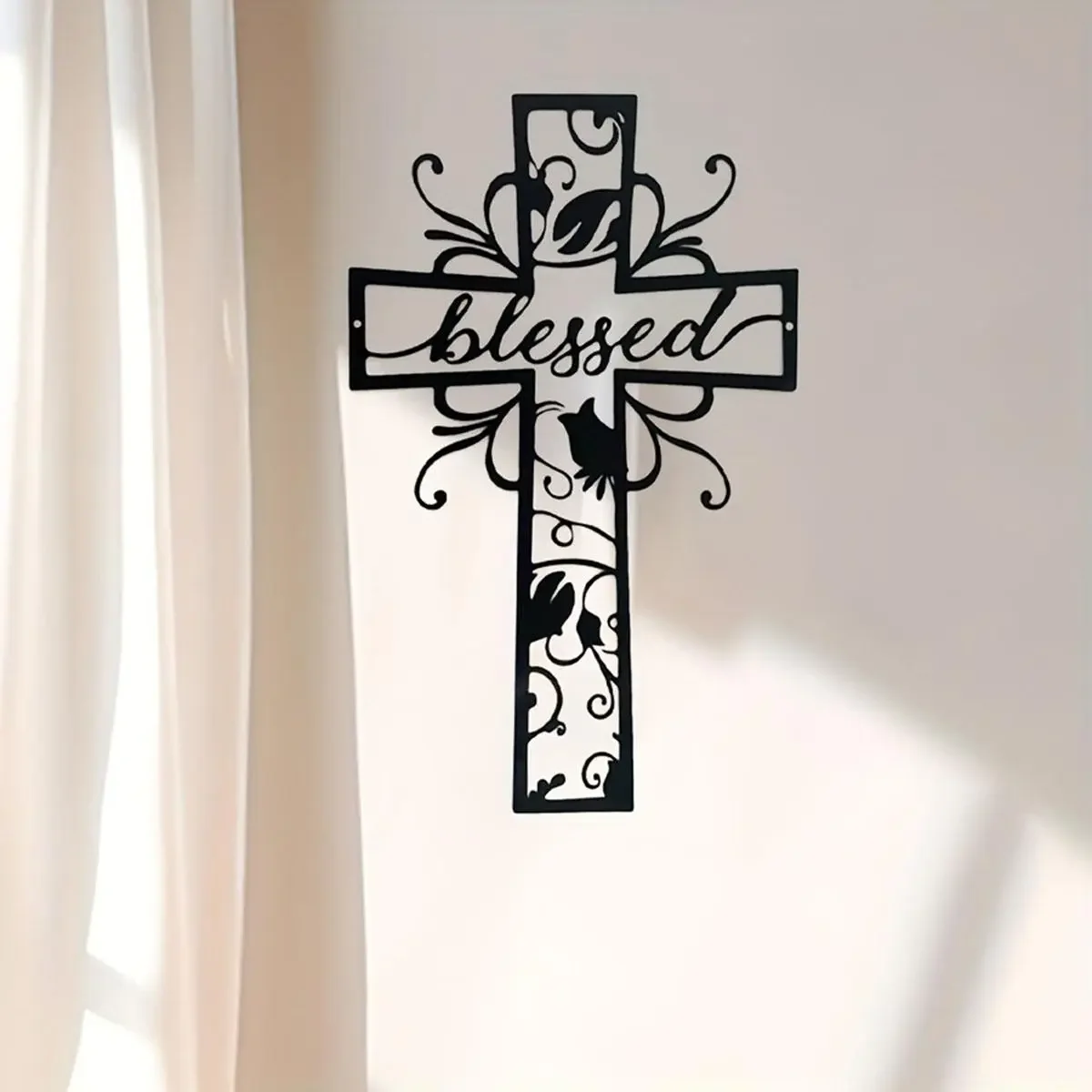 CIFBUY Wrought Iron Cross Wall Art Blessing Decor Vintage Metal Crucifix for Living Room Bedroom Office Religious Home Blessing