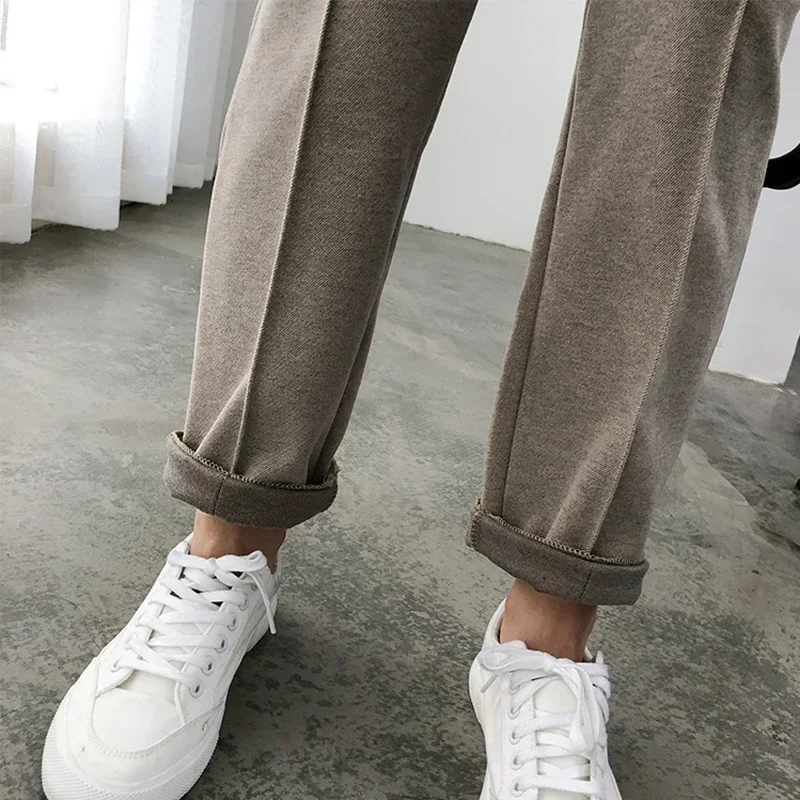 Ladies Loose Pencil Pants 2024 Spring Winter Trousers OL Style Wool Female Work Suit Pant Trousers Capris Women Clothing 6648