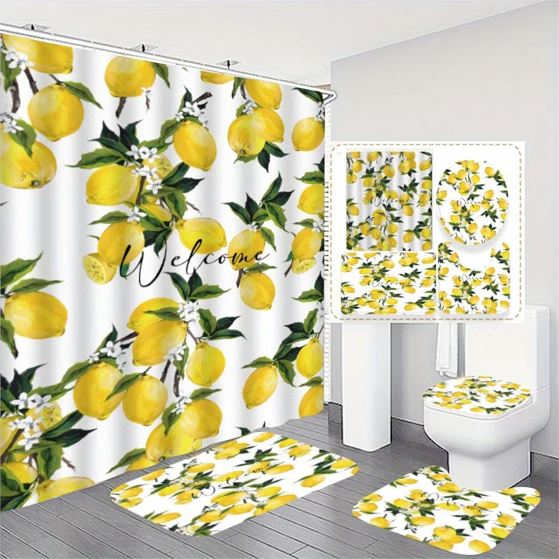 

Полный комплект из 4-х предметов для ванной комнаты с принтом лимонной кластеры, элегантный современный дизайн домашнего декора, занавеска для душа домашнего декора с крючками