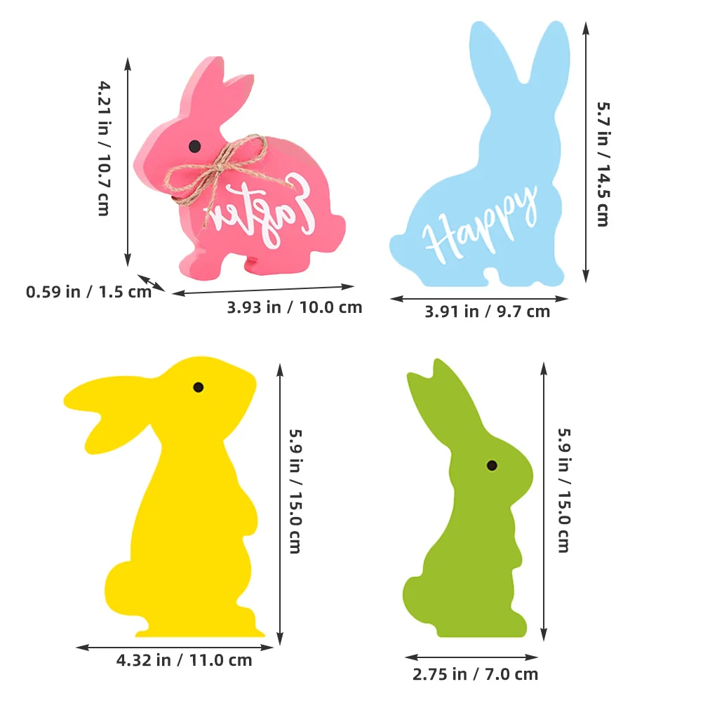 

1 set 1 Set Of Wooden Bunny Figures Beaded String 3D Easter Rabbit Decor For Crafts Kids Wood Desktop Decoration Easter Gift