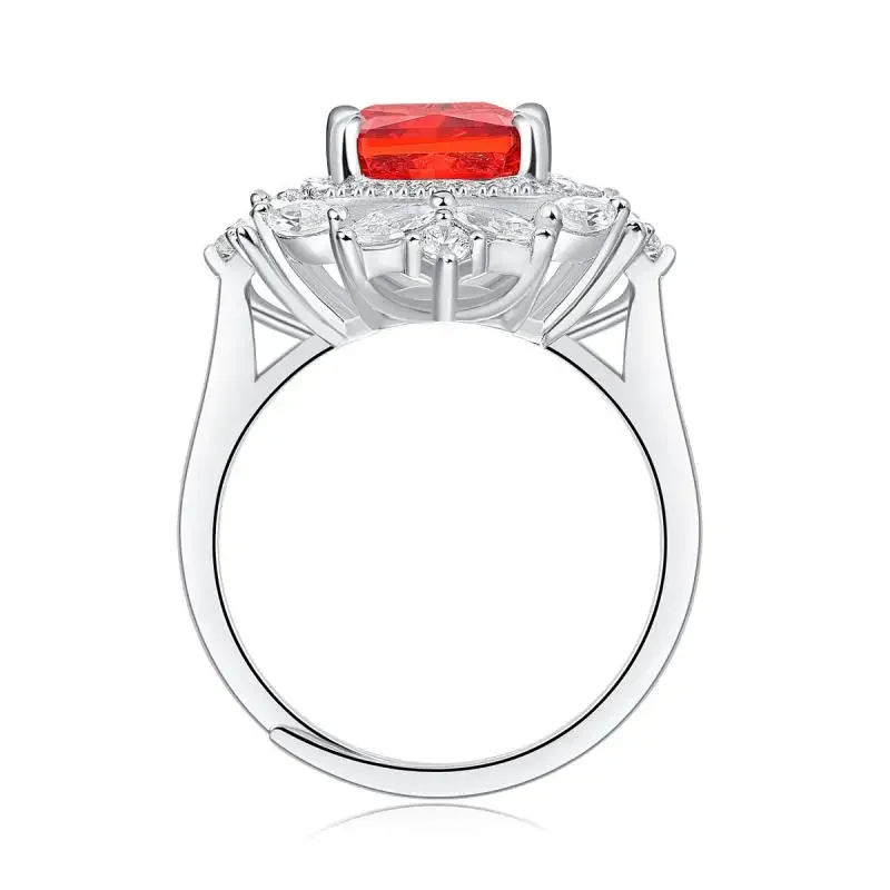 Pirmiana Elegant S925 Silver Red Color Radiant Zirconia Ring Crushed Ice Cutting  Hight Carbon Diamond  Woman Gift