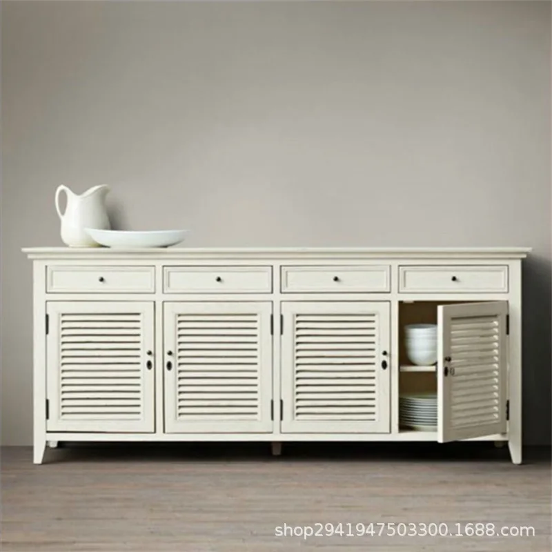 Wooden side cabinet Oak retro shutters Locker Living room four-door cupboard Storage cabinet Custom furniture