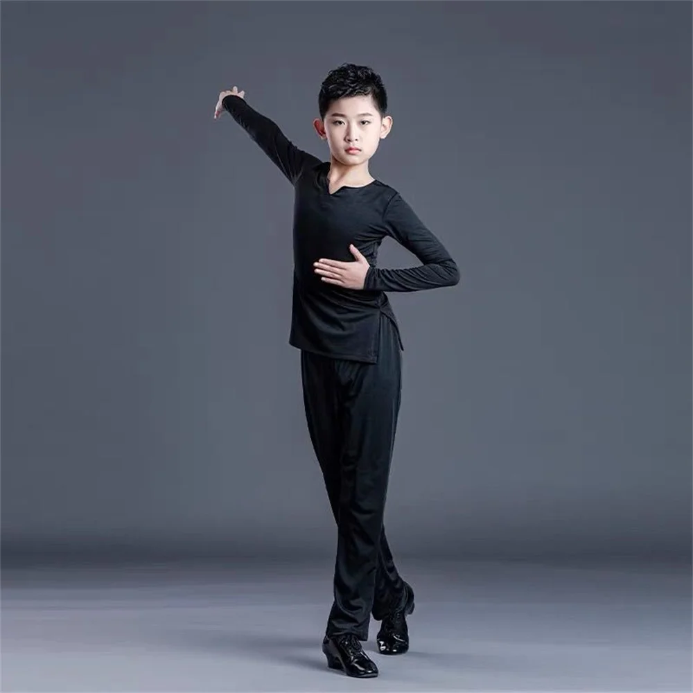 Boy Professional Long Sleeves Latin Dance Shirt Kids Latin Shirt Costume Ballroom Costume Gymnastics Pratice Dance Costume